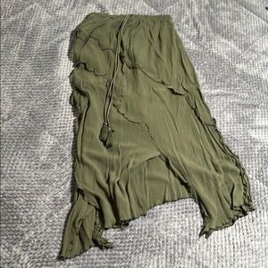 Green Maxi Wrap Skirt with Asymmetrical Ruffles